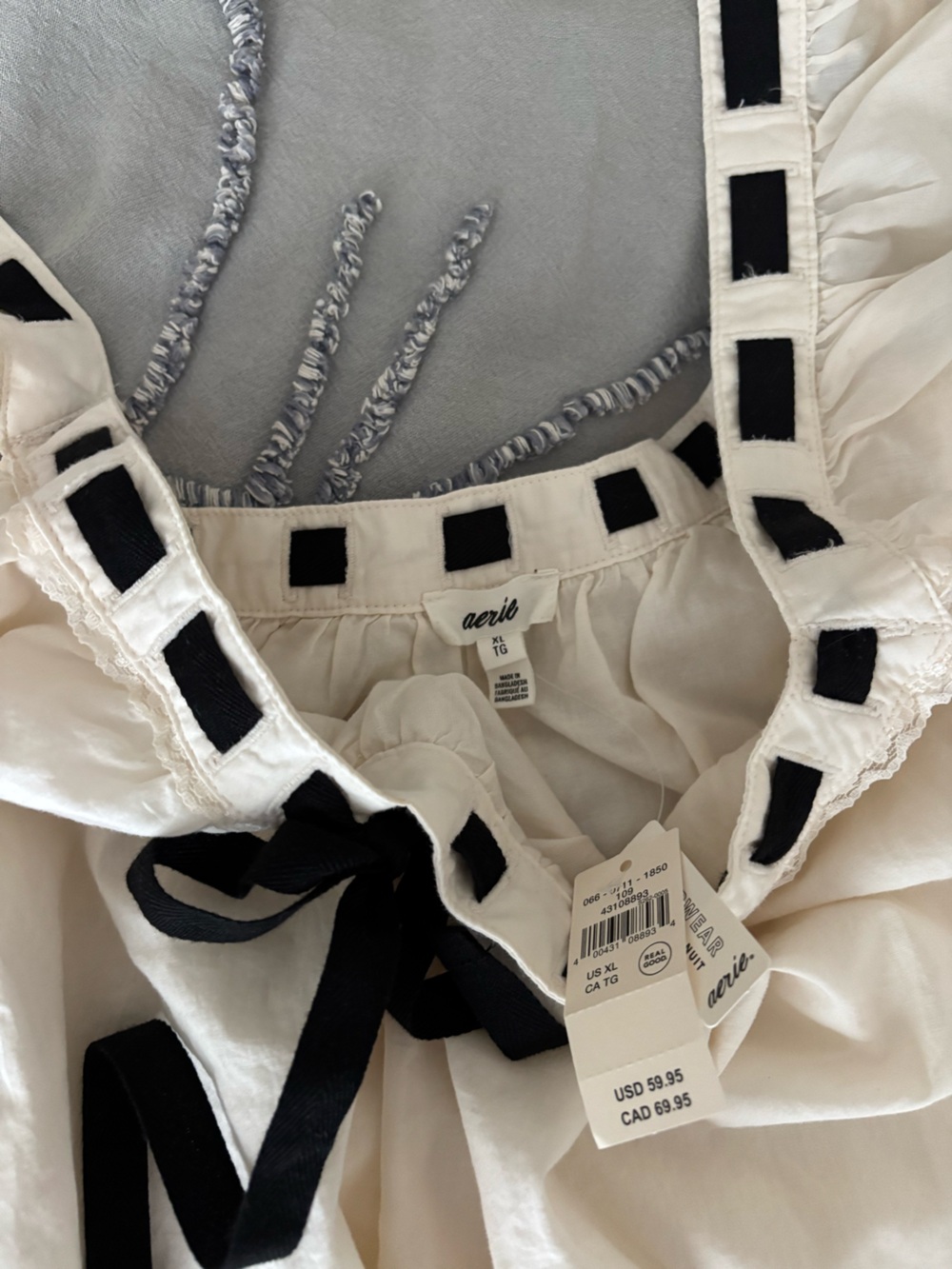 Aerie White Dress with Black Ribbon Trim - Picture 2 of 3
